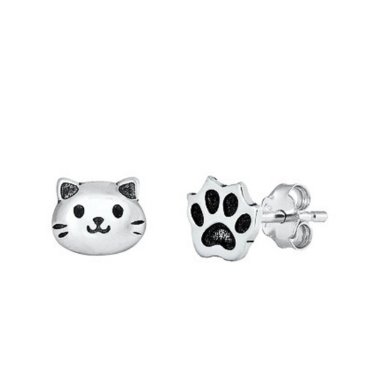 E-29 Cat Face and Paw Earrings