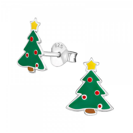 Christmas Tree Earrings on White Background