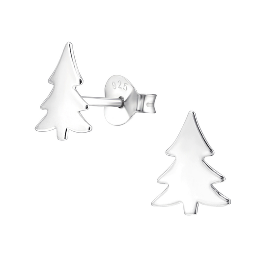 Evergreen Tree Earrings on a White Background.