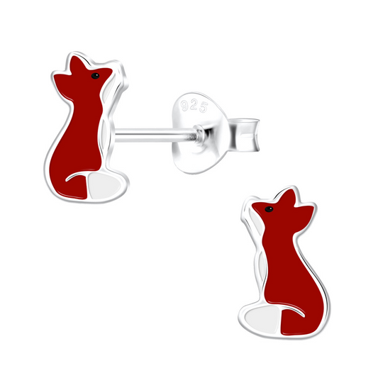 Fox Sitting Earrings on a White Background     