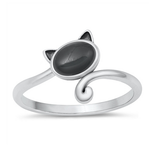 R-106 Cat with Black Agate Ring