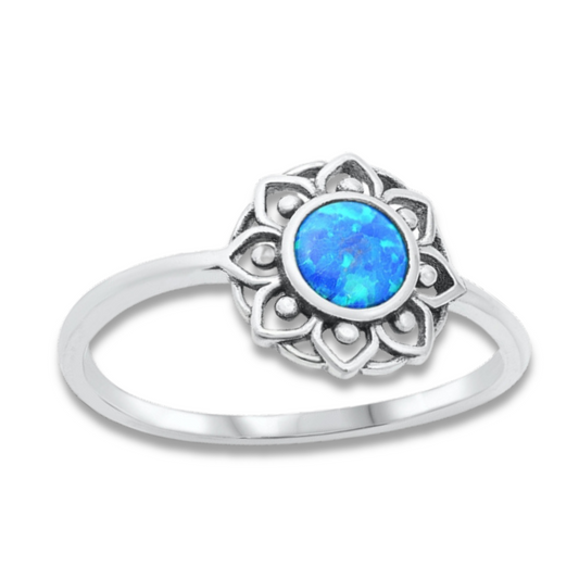 R-41 Blue Opal Lotus Ring