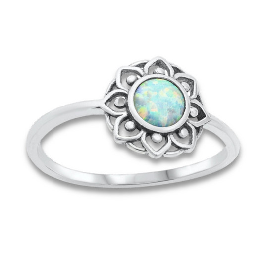 R-42 White Opal Lotus Ring