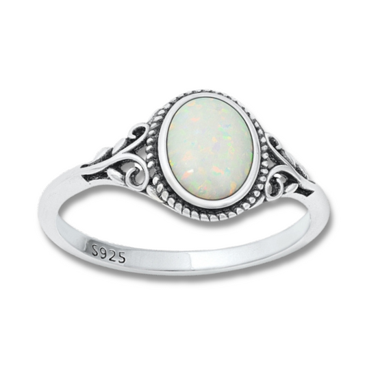 R-43 White Oval Opal Ring