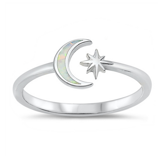 R-45 White Opal Moon and Star Ring