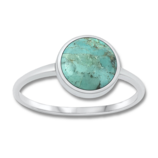 R-71 Round Genuine Turquoise Ring