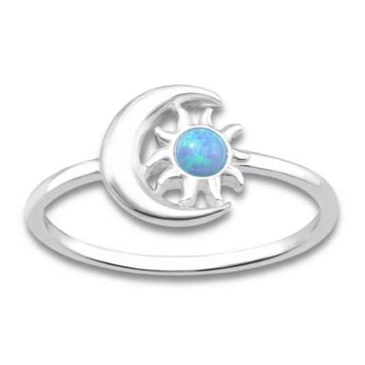 R-90 Moon and Sun Blue Lab Opal Ring