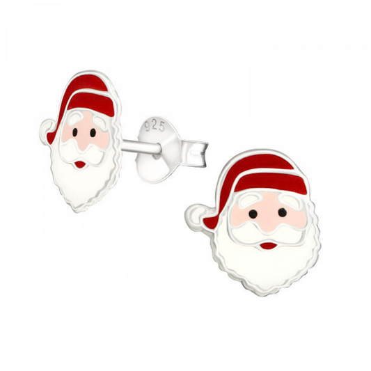 Santa Face Earrings on a White Background.