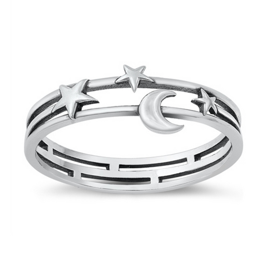 R-2 Layered Moon and Stars Ring