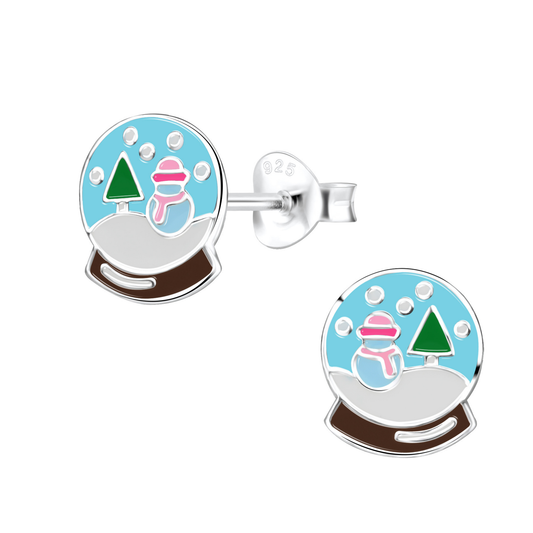 Snow Globe Earrings on a White Background.