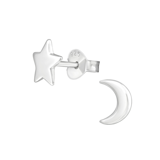 E-18 Moon and Star Stud Earrings